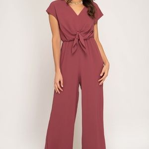 SMALL ONLY Mauve | Short Sleeve Woven Jumpsuit
